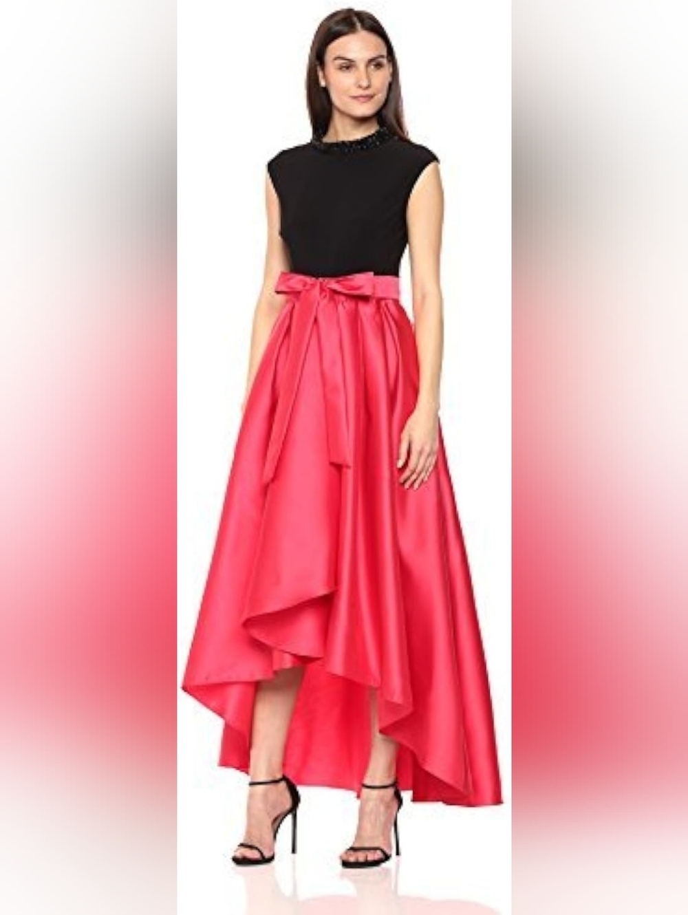 Two-Tone High-Low Satin Dress with Bow Waist